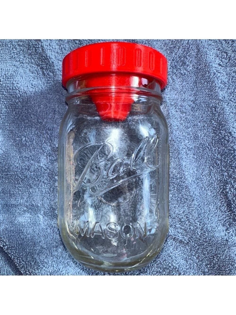 3D Printed Fruit Fly Mason Jar Trap Bright Red Lid With Pint Jar Complete Set
